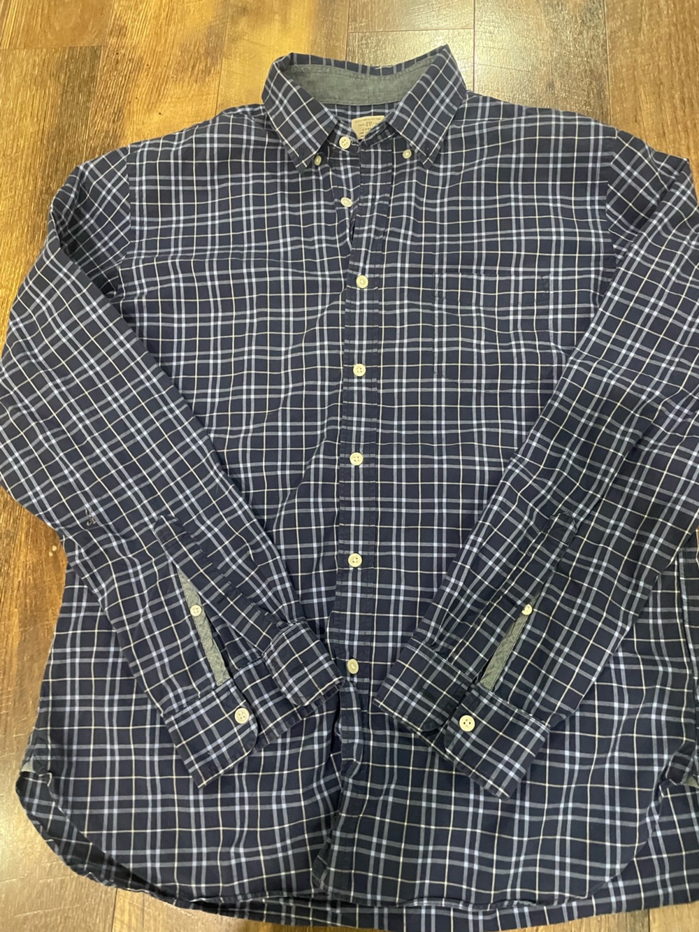 J. Crew Navy and White Plaid Button-Down Shirt